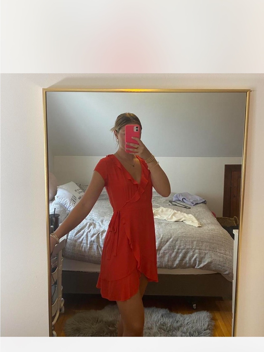 Aritzia Sunday Best Red Ruffle Wrap Mini Dress